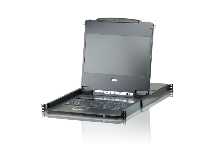 Aten Rackmount KVM Switch Single Rail 8 Port DVI USB w/ 17.3' LCD Display, 2x Custom KVM Cables, 1920x1200@60hz Display, LED Illumination Aten Rackmount KVM Switch Single Rail 8 Port DVI USB w/ 17.3' LCD Display, 2x Custom KVM Cables, 1920x1200@60hz Display, LED Illumination